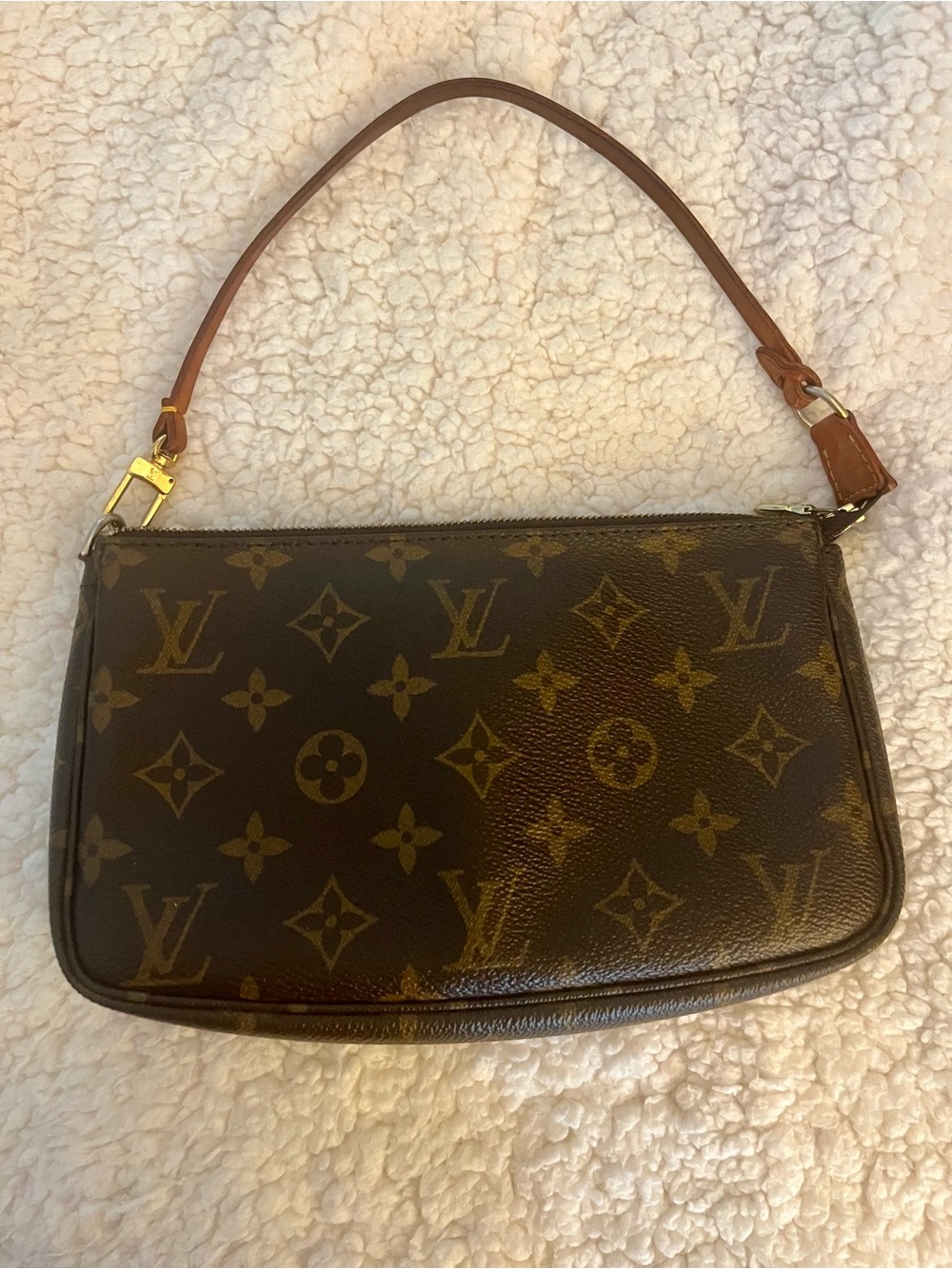 Louis Vuitton Monogram Shoulder Pochette in Brown and Tan with Gold hardware